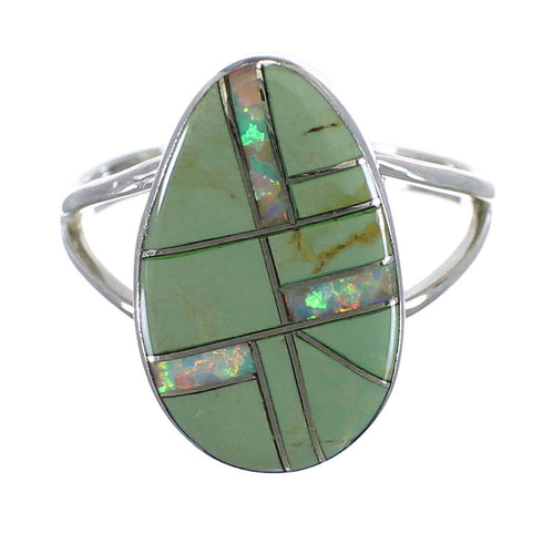 Turquoise And Opal Inlay Genuine Sterling Silver Ring Size 7-3/4 RX57622
